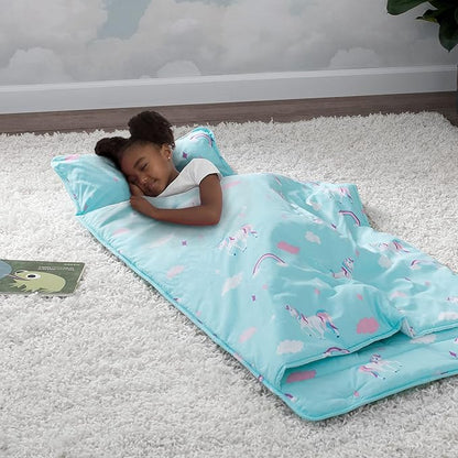 Delta Children Nap Mat - Includes Pillow & Blanket for Toddlers and Kids; Features Carry Handle w/Strap Closure and Name Tag; Rollup Design is Ideal for Preschool and Daycare; Personalization Optional