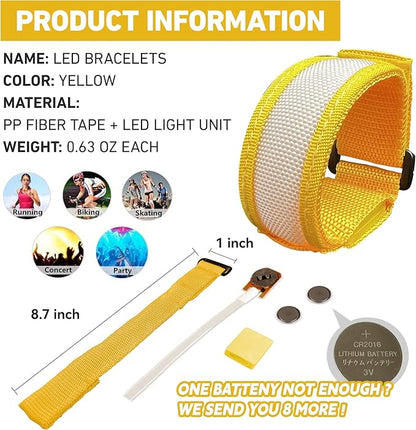 8 PCS LED Glow Bracelets, Light Up Wristbands - Halloween Glow in The Dark Party Bracelets Favors Supplies for Christmas, Concerts, Festivals, Game Prizes, Sports, Rave Accessories（Yellow）