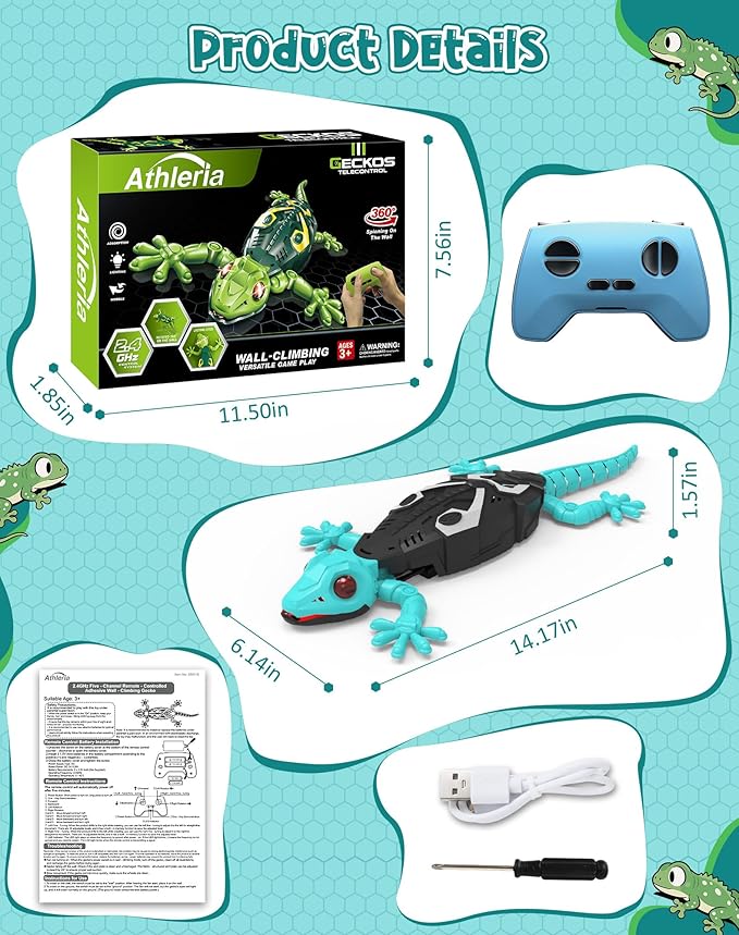 Rc Wall Climbing Gecko Robot Toys for Kids Age3+, Blue Wall Crawler Gecko,Remote Control Car Electric Lizard with Led Glowing Eyes,Easter Basket Stuffers,Cool Toy Easter Birthday Gifts for Boys Girls