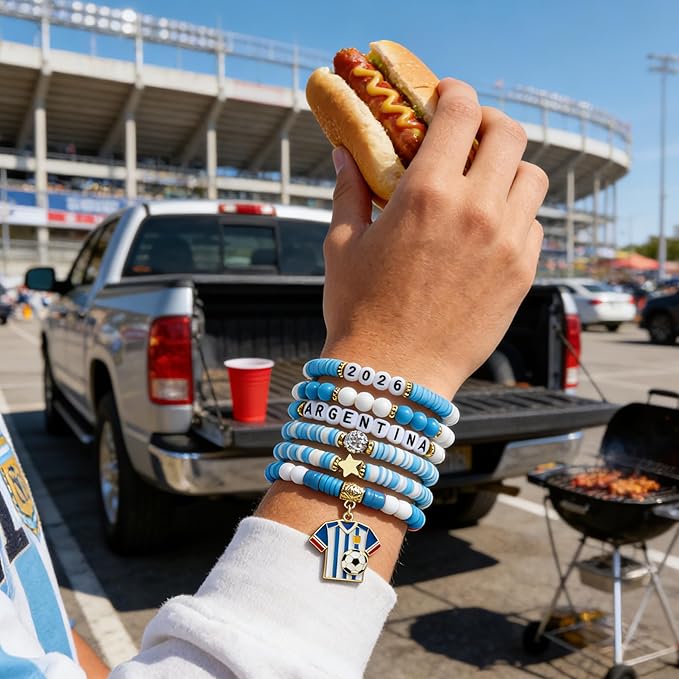 OHOME Soccer Party Favors - 6 Pack Argentina Soccer Bracelets | Soccer Mom Essentials - 2026 Soccer Game Day Jewelry Accessories Outfits for Women Men - Soccer Gifts for Fans Players Coaches Team