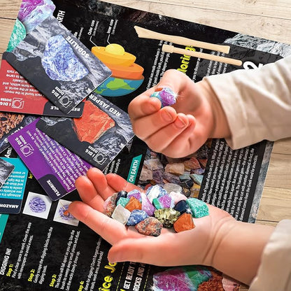 Byncceh Mineral Mining Kit Rock Mining Kit Gem Dig Kit - Dig up 12 Rock & Mineral Collection Gemstones & Crystals Dig Kit for Kids Gemology Mining Gift Rocks Minerals, Excavation Toys for Boys Girls