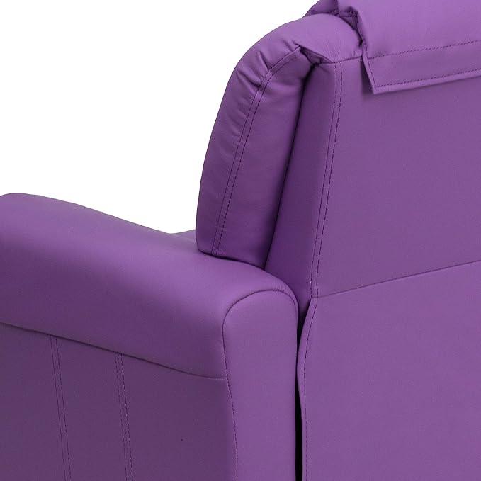 Flash Furniture Vana Vinyl Kids Recliner with Cup Holder, Headrest, and Safety Recline, Contemporary Reclining Chair for Kids, Supports up to 90 lbs., Lavender