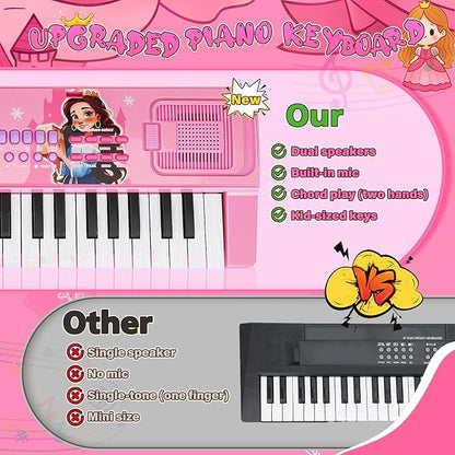 Upgraded 37 Keys Kids Piano Keyboard with Mini Microphone Music Stand – Portable Musical Toys for Toddlers Ages 3 4 5 6 Girls Birthday Gift - Pink