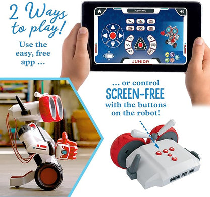 Thames & Kosmos Robotics Smart Machines Junior STEM Kit, Build & Code Your Robot’s Movements, Speed, Lights & Sounds, for Ages 8+, Use Screen-Free w/Built-in Buttons or via Block-Based Coding App