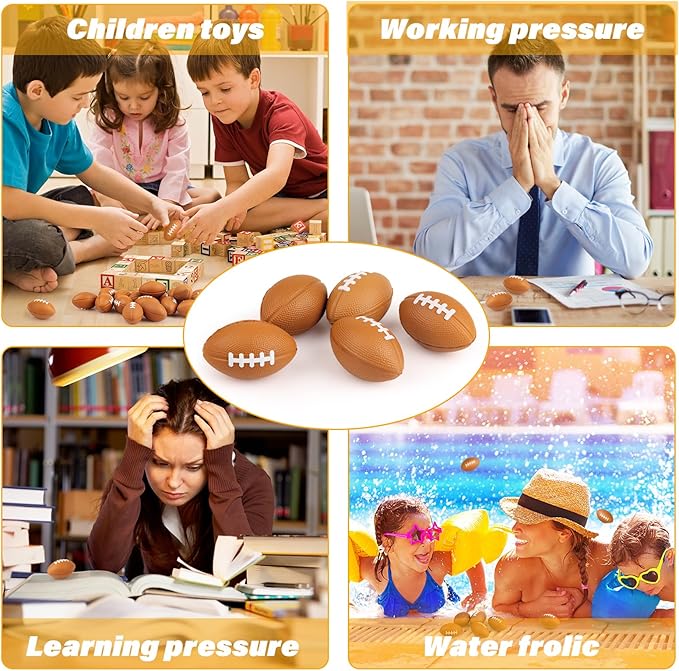 Hxezoc Mini Football Stress Balls 20 Packs Football Foam Sports Balls Small Squeeze Anxiety Bulk Toy Ball for Kids Football Birthday Party, School Carnival Party Supplies