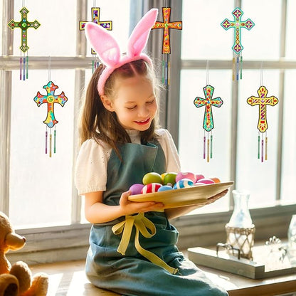 gisgfim Easter 16 Pack Cross Wind Chime Crafts Kits for Kids Make Your Own Sunday School Craft Christian Crafts Wooden DIY Arts for Party School Classroom Decorations Supplies Birthday Favors
