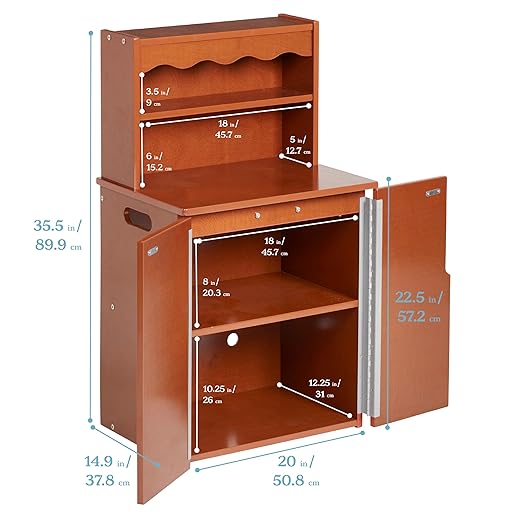 ECR4Kids Play Kitchen Storage Cupboard, Wooden Playset, Dark Walnut
