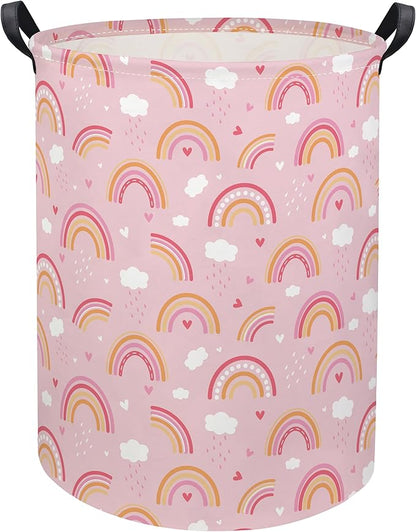 Rainbow Pink Baby Laundry Basket Baby Hamper Kids Hamper Basket Toy Storage Bin for Boys Room Decor Baby Nursery Hamper Gift Baskets for Bedroom Bathroom(Pink Rainbow)