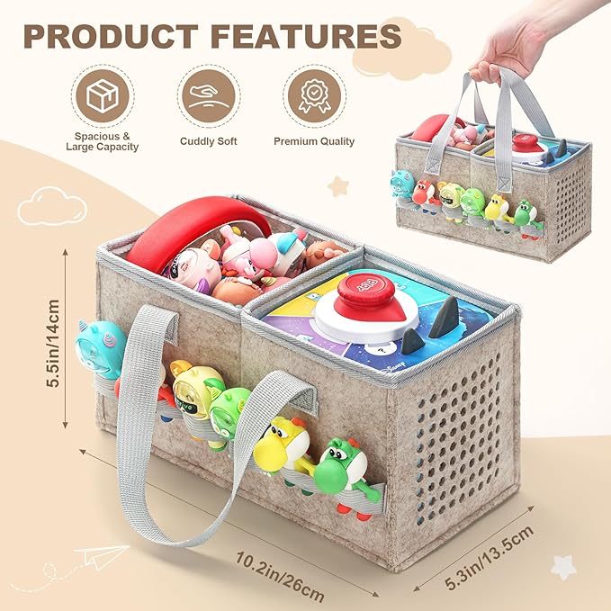 PISOSN Carrying Case for Toniebox Starter Set and Tonies Figurines, Travel Felt Cloth Musical Toy Folding Bag for Toniebox 2 & Accessories (Oatmeal)