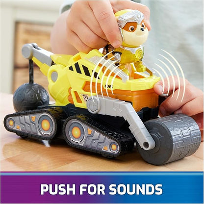 Paw Patrol: The Mighty Movie, Construction Toy Truck with Rubble Mighty Pups Action Figure, Lights and Sounds, Kids Toys for Boys & Girls 3+