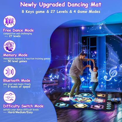 2025 Upgraded Dance Mat Toys for 3-12 Year Old Kids, Electronic Dance Pad with Light-up 8-Button Wireless Bluetooth, Music Dance with 27 Game Levels, Christmas Birthday Toy Gifts for Girls Boys