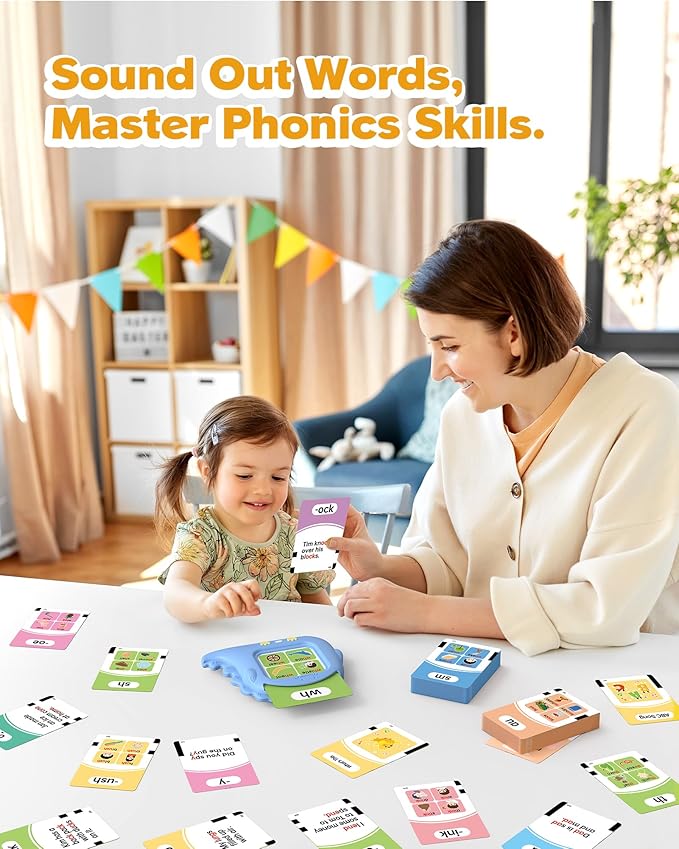 Phonics Talking Flash Cards for Toddlers 2-8, Digraphs CVC Blends Long Vowel Sounds Spelling Reading, Autism Toys, Montessori Toys with 252 Words, Preschool Kindergarten Language Learning Toys