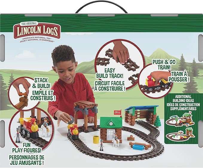 LINCOLN LOGS-Sawmill Express Train - 101 Parts - Real Wood Logs - Buildable Train Track-Ages 3+ - Best Retro Building Gift Set for Boys/Girls-Creative Construction Engineering-Preschool Education Toy