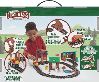 LINCOLN LOGS-Sawmill Express Train - 101 Parts - Real Wood Logs - Buildable Train Track-Ages 3+ - Best Retro Building Gift Set for Boys/Girls-Creative Construction Engineering-Preschool Education Toy