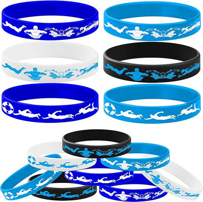 24PCS Swimming Rubber Bracelets Silicone Wristbands -Sport Party Supplies Decorations Speed Birthday Baby Shower Party Favors