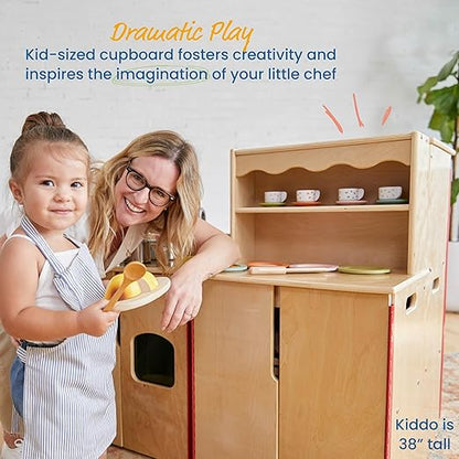 ECR4Kids Play Kitchen Storage Cupboard, Wooden Playset, Natural