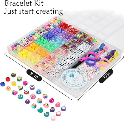 LIS HEGENSA Bracelet Making kit, Craft Bead Making Pony Beads, Polymer Clay Beads, Smiling face Beads, Letter Beads, Jewelry Making kit, DIY Handicraft Gifts for Girls Aged 6 to 12