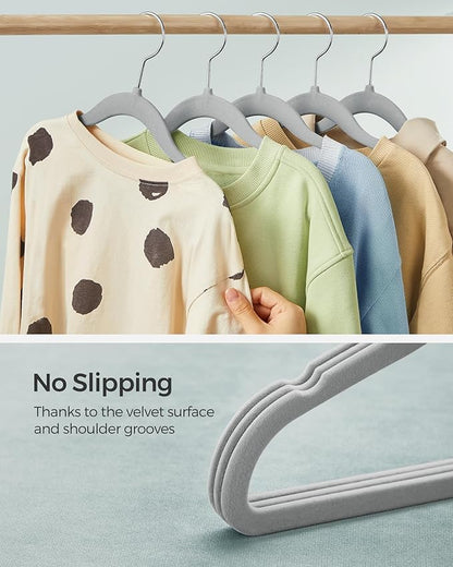 SONGMICS Baby Hangers 30 Pack, Kids Hangers for Closet, 11.8 x 8.1 Inches, Silver 360° Swivel Hooks, Space-Saving Clothes Hangers, Velvet Hangers for Nursery, Non-Slip, Dove Gray UCRF027G30