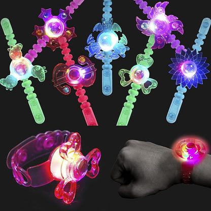 PROLOSO 24 Pack Light Up Party Favors Bulk Led Bracelets for Kids Fidget Spinner Toys Glow in The Dark Birthday Party Supplies Goodie Bags Fillers