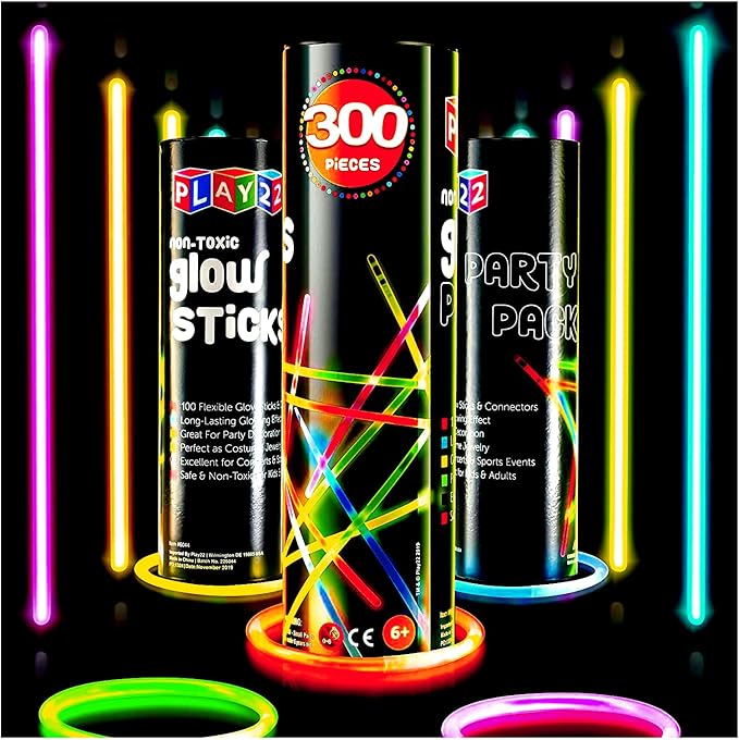 300 Pc 8” Ultra Bright Glow Sticks Bulk Party Pack - Halloween Glow in The Dark Party Favors - Glowsticks Party Supplies Pack Necklaces and Bracelets