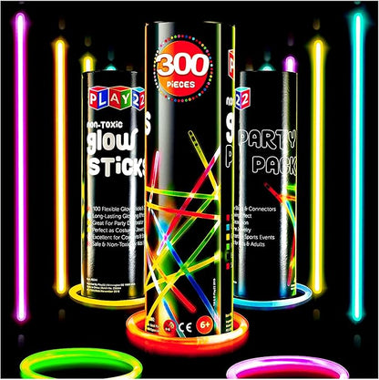 300 Pc 8” Ultra Bright Glow Sticks Bulk Party Pack - Halloween Glow in The Dark Party Favors - Glowsticks Party Supplies Pack Necklaces and Bracelets