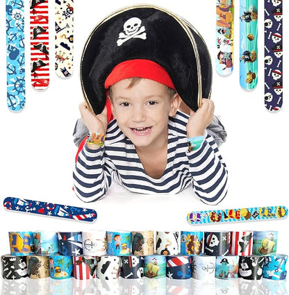 Viicoor 24 PCS Slap Bracelets Pirates Snap Bracelet Wrisrtband for Party Favors Basket Bag Filler School Prizes Birthday Exchanging Gifts Goodies Gadget Bulk (14-Pirates-24PCS)