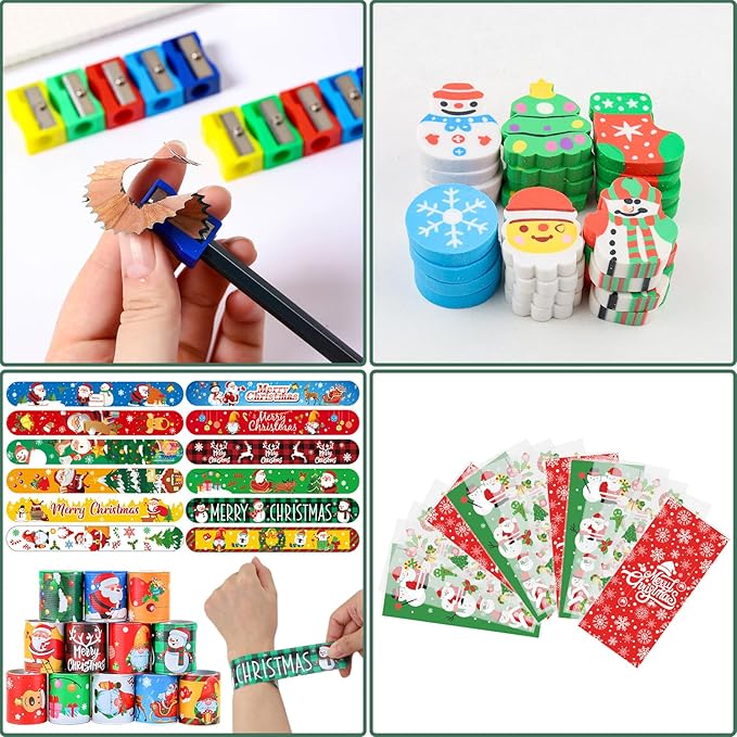 Christmas School Stationery Set with Rulers Pencils Erasers Stickers Treat Bags Party Favors for Kids Students Classroom Gift Exchange School Games Prizes Reward Carnival Holiday Gifts