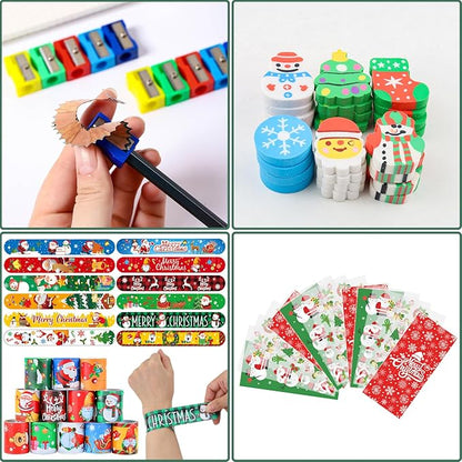 Christmas School Stationery Set with Rulers Pencils Erasers Stickers Treat Bags Party Favors for Kids Students Classroom Gift Exchange School Games Prizes Reward Carnival Holiday Gifts