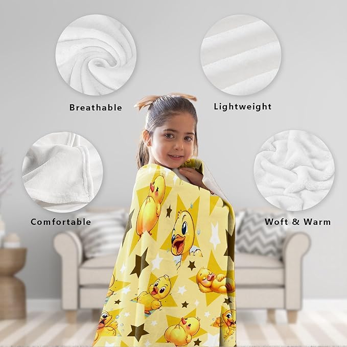 Aparajita Yellow Star Ducks Adult Duck Blanket Kids Funny Blanket Suitable for Bedroom Bed Sofa Crib Couch Chair Outdoor All Season Items That Yellow Duck Lovers Will Love 90”×120 ”for Family
