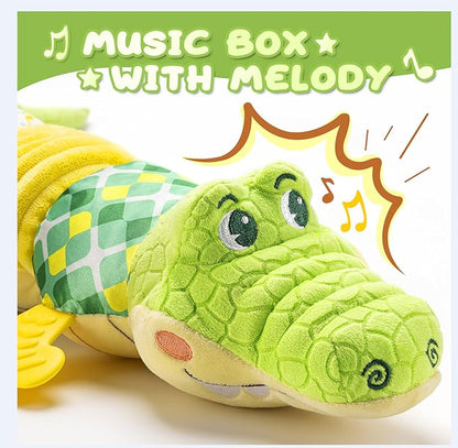 Awotoy Baby Toys 0 to 12 Months, Musical Stuffed Animals Activity Soft Toy with Multi-Sensory Crinkle, Rattle and Textures, Infant Tummy Time Toys for Newborn Boys Girls, Crocodile, Green