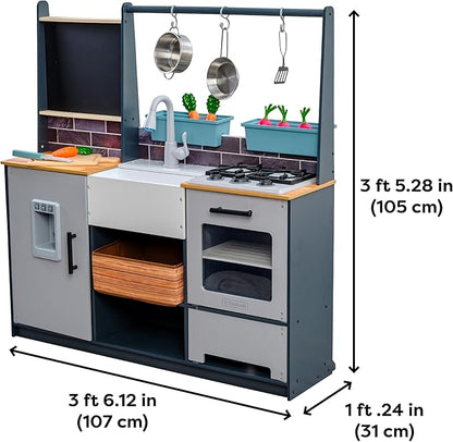 KidKraft Wooden Farm to Table Play Kitchen with EZ Kraft Assembly™, Lights & Sounds, Ice Maker and 17 Accessories