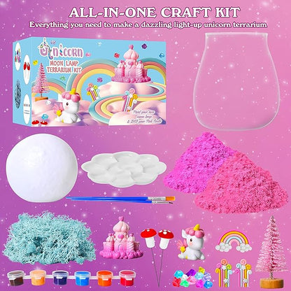 Unicorn Terrarium Kit for Kids with DIY Moon Lamp - Light Up Terrarium for Girls 4-12 Years - Creative Arts & Crafts Birthday Gift Fun Unicorn Toy for Ages 4-12 - Perfect for Girls Aged 5 6 7 8
