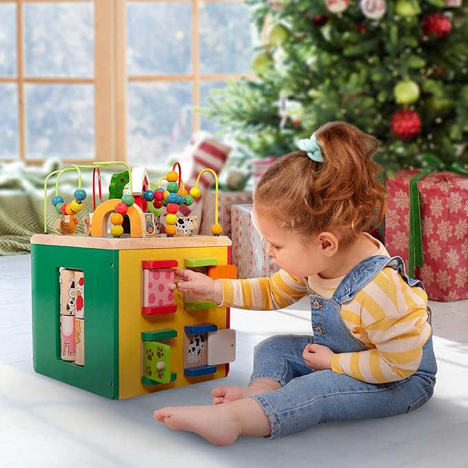 Battat – Activity Cube with Farm Theme – Educational Wooden Toys for Toddlers and Kids – 1 Year +