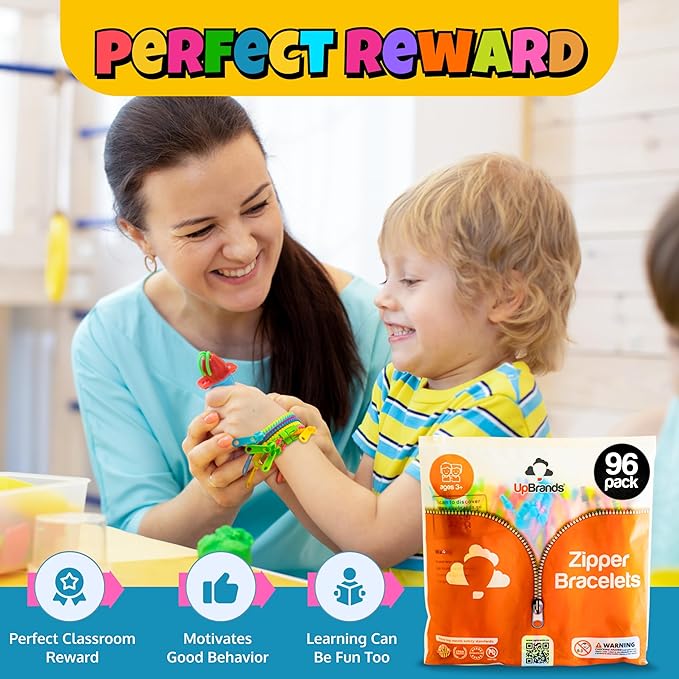 UpBrands Zipper Bracelet Fidget 96 Pack Bi-Color 6.5 Inches Bracelets for Kids - Perfect Zipper Fidget Toy - Ideal for Boys and Girls, Party Favors, and More