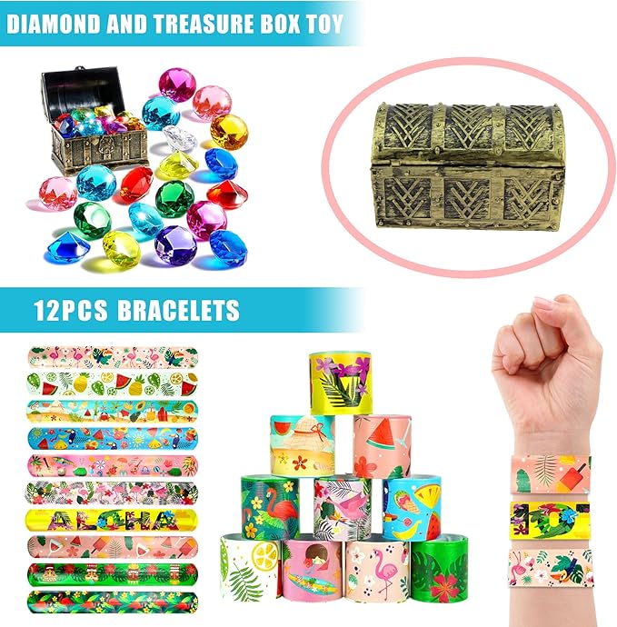 Pool Party Favors Summer Goodies Bracelets Stickers Gifts Pinata Filler Bulk for Summer Party Kid Hawaiian Flamingo Birthday Party Stuffers Supplies (Style 01)