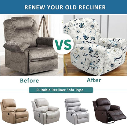 NILUOH Recliner Covers 4-Pieces Stretch Lazy Boy Recliner Chair Covers with Pocket Floral Pattern Reclining Slipcovers Soft Sofa Slipcover Furniture Protector for Pets Kids (Recliner, Pattern 31)