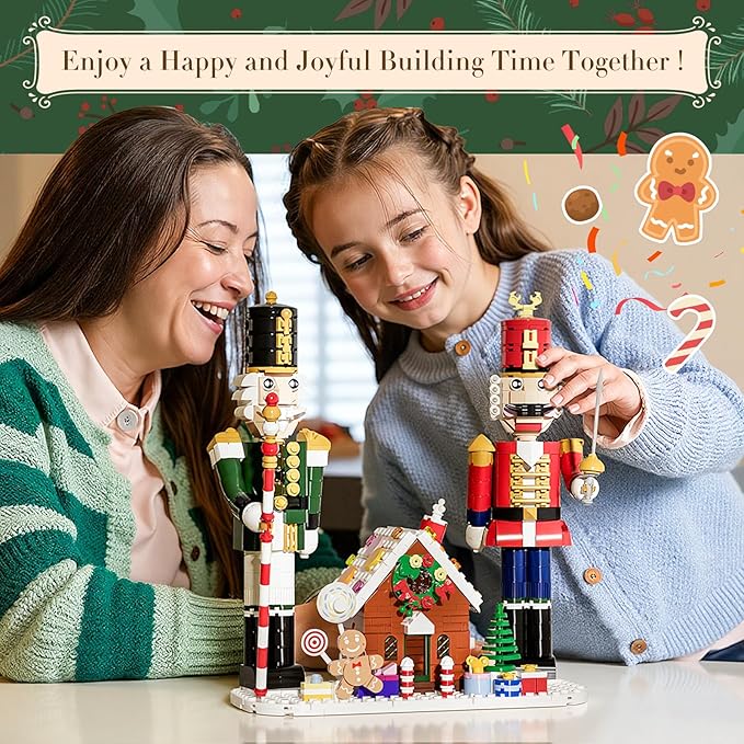 Nutcracker Christmas Decor Building Toys, Gingerbread House with Light, 2025 Xmas Gifts Ideas for Adults, Kids Girls Boys Ages 8-12, Compatible for Lego Christmas Village Decorations for Home