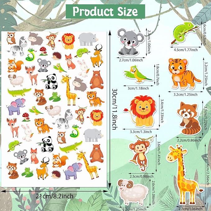 JULBEAR 300 Pieces Animals Foam Stickers Bulk Self-Adhesive Cartoon Forest Animals Reward Stickers for Arts Crafts Animals Forest Theme Party Favors Decoration Home Classroom Teaching DIY Supplies