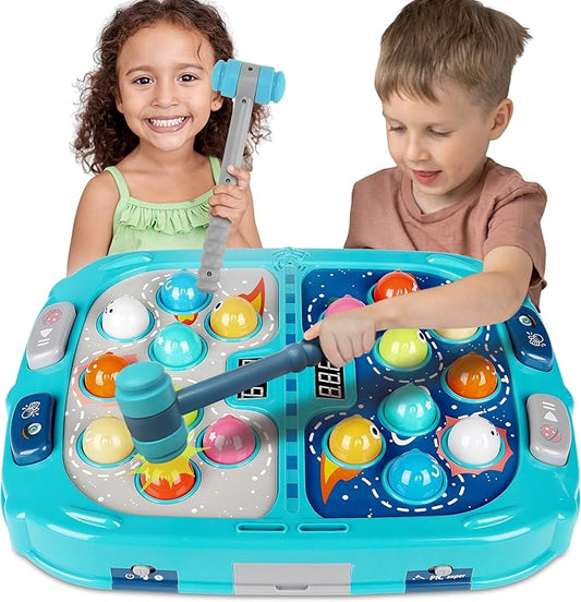 Whack Mole Game for Toddlers, 11x15 Inch Large Whacking Toy with Sound and Light, Interactive Pounding Toy for Kids, 9 Speeds for Beginners/The Skilled/Experts to Challenge, Toys for 3+ Year Old Boys