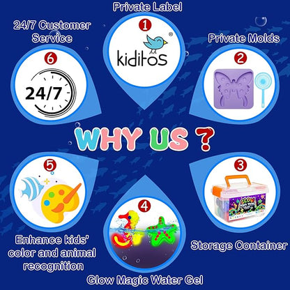 Kiditos Glow in The Dark Magic Water Elf Toy Kit, Magic Aqua Fairy Water Gel Kit with 6 Glow Colors and 6 Molds. Christmas Gifts, Birthday Gifts, Party Favors, Arts & Crafts DIY STEM for Kids