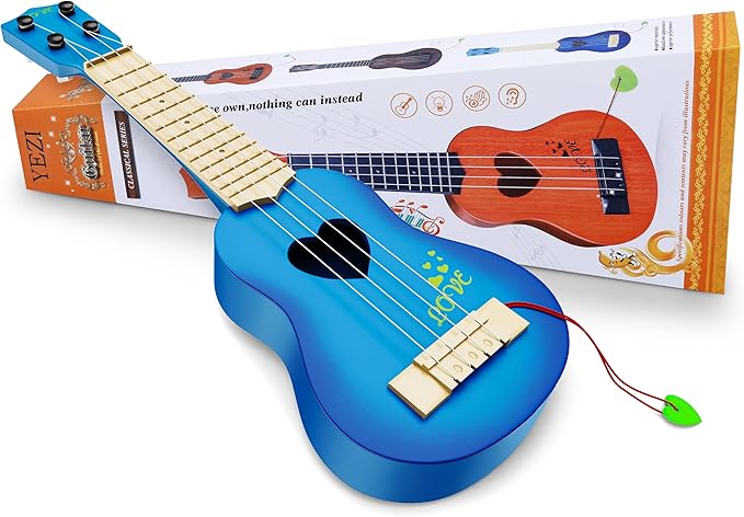 YEZI Classical Ukulele for Kids, Mini Toddler Guitar Toy with Pick, Educational Musical Instrument for Preschool Boys Girls, Early Learning Music Toy for Ages 3 4 5 6+ Years Old, Blue