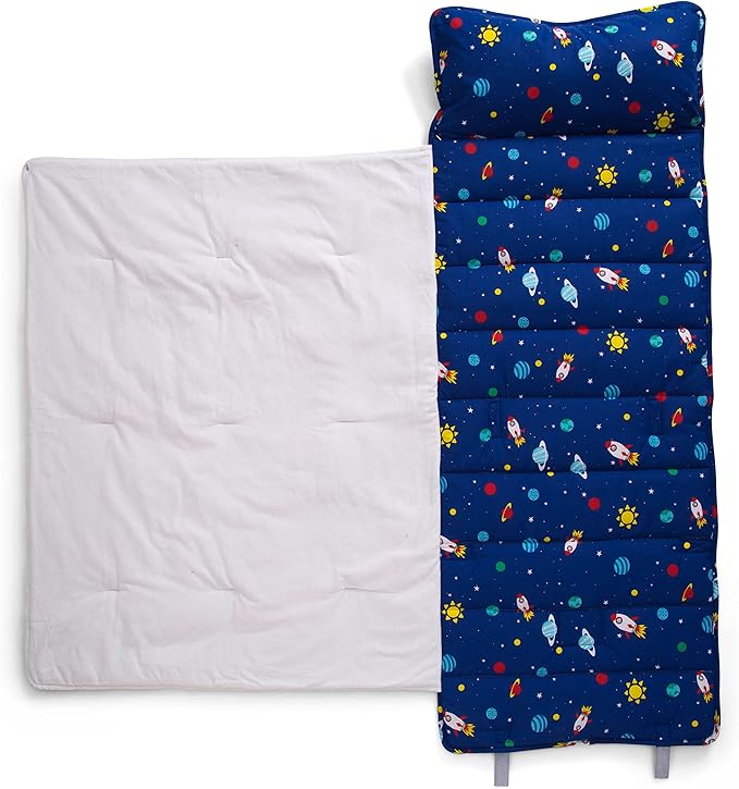 Delta Children Nap Mat - Includes Pillow & Blanket for Toddlers and Kids; Features Carry Handle w/Strap Closure and Name Tag; Rollup Design is Ideal for Preschool and Daycare; Personalization Optional