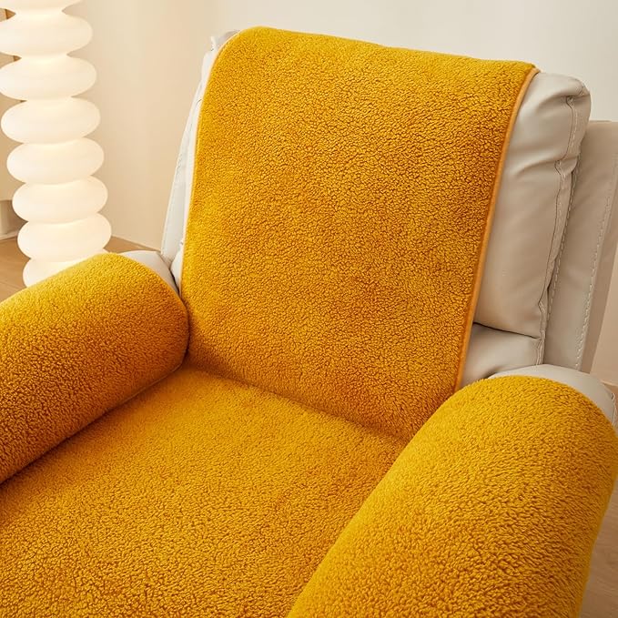 vctops Sherpa Fleece Recliner Chair Cover Super Soft Warm Plush Sofa Slipcover Furniture Protector Non Slip Washable Reclining Chair Cover for Kids, Pets (Yellow,22"x82")