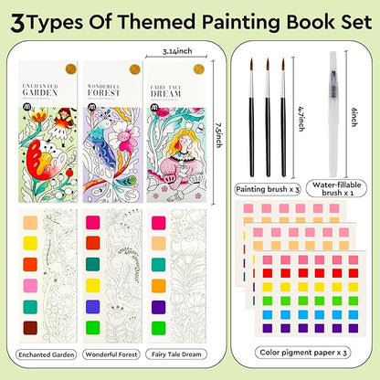 Watercolor Painting Book 21-Pages,Travel Paint Watercolor Coloring Book Set for Kids 5-8 Years Old Boys and Girls Party Birthday Thank You Exchange Art Craft Gift- 3in1-Forest