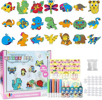 CAPKIT 36Pcs Suncatcher Kits for Kids, Window Art Kids Crafts, 11 Paints for Creative DIY, Arts and Crafts Gift for Kids Children 4-8