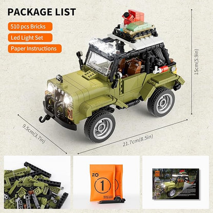 FUNWHOLE Jungle Off Roader SUV Building Kits with LED Lighting - Technic Car Model STEM Building Set 510 Pcs for Kids, Boys, and Girls Ages 8+
