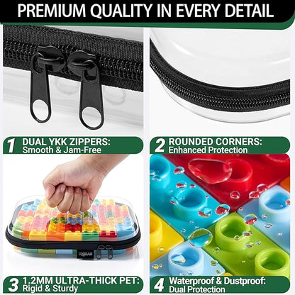 YQBRAO 2PCS Zippered Hard Pouch Double,Portable Waterproof Cosmetic Bag with Zipper,DIY Storage Organizer Bins,Hard Plastic Case,Clear Zipper Bags for Organizing,Pencil Case