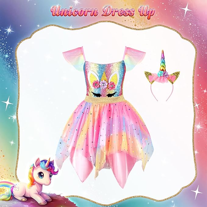 Princess Dress Up Clothes for Little Girls: Princess Costume for Girls Toddler, Unicorn Costume & Mermaid Costume, Girl Toys Age 3 4 5 6 Year Old Girl Birthday Gifts with Cape, Jewelry, etc