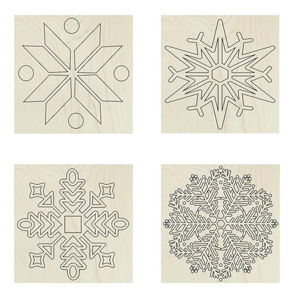 Set of Four 9 Inch Barn Quilt Kit DIY Pattern Unfinished Wood Quilting Block Sign Paintable Crafts for Women, Children, Men, Party (Snowflake Set of 4) AVTRBoutique