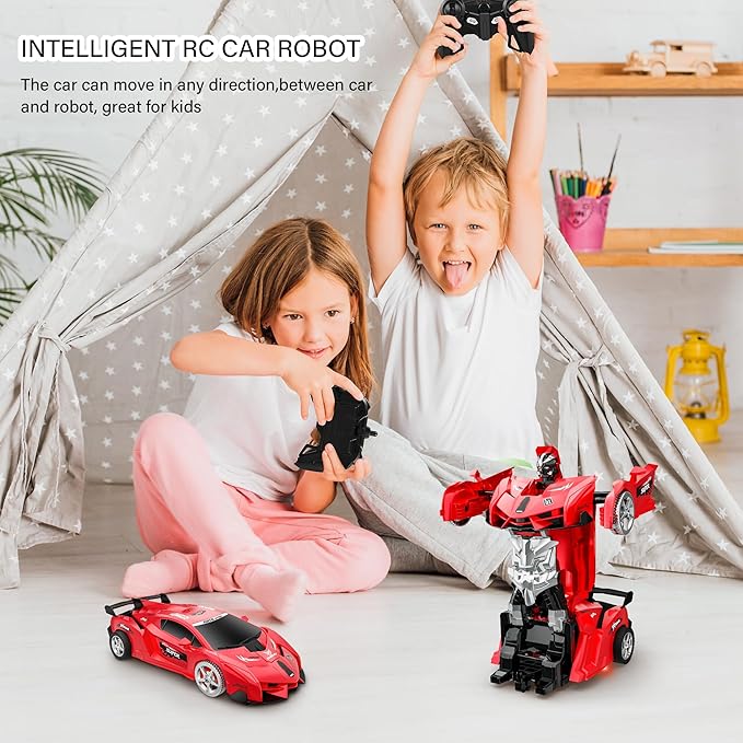 Remote Control Car, Toy for 3-8 Year Old Boys, 360° Rotating RC Deformation Robot Car Toy with LED Light, Transform Robot RC Car Age 3 4 5 6 7 8-12 Years Old for Kids, Boys Girls Birthday Gifts (Red)